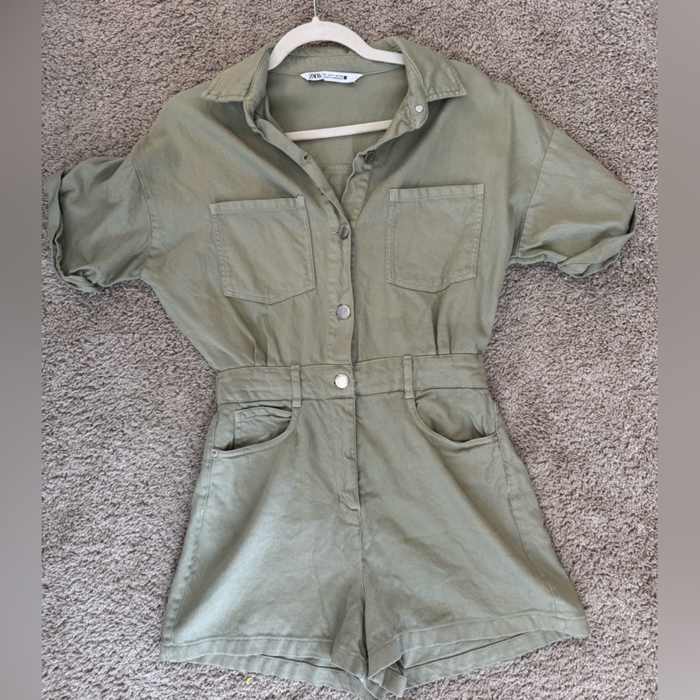 Zara Sage Green Collared Romper